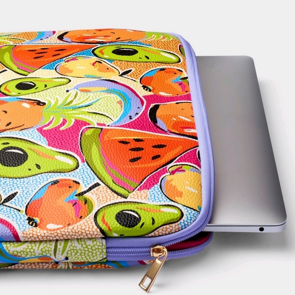 Tabitha Brown NWT Faux Leather 15" Laptop & Tablet Sleeve Multicolor Fruit Print - Picture 2 of 5